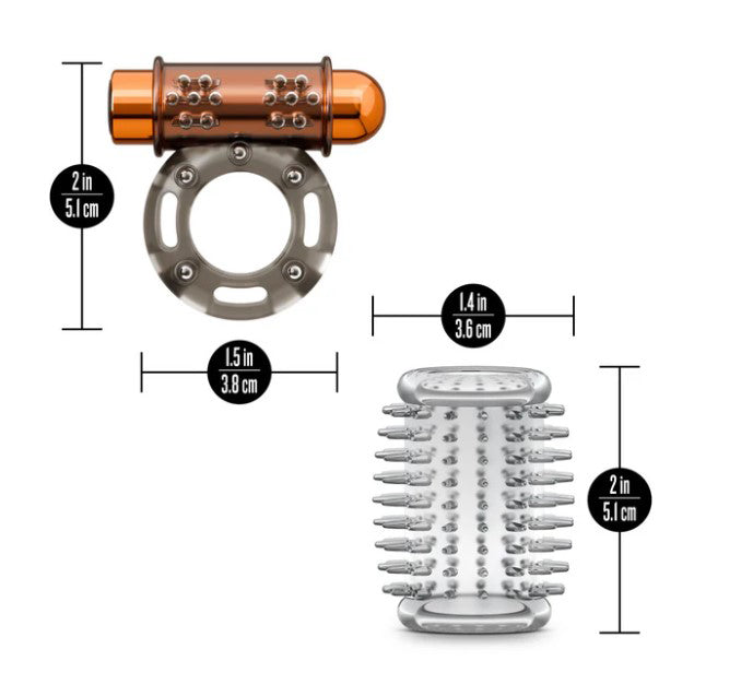 Stay Hard Vibrating Cock Ring Set With Textured Sleeve - Stamina Enhancer > Cock Ring > Vibrating