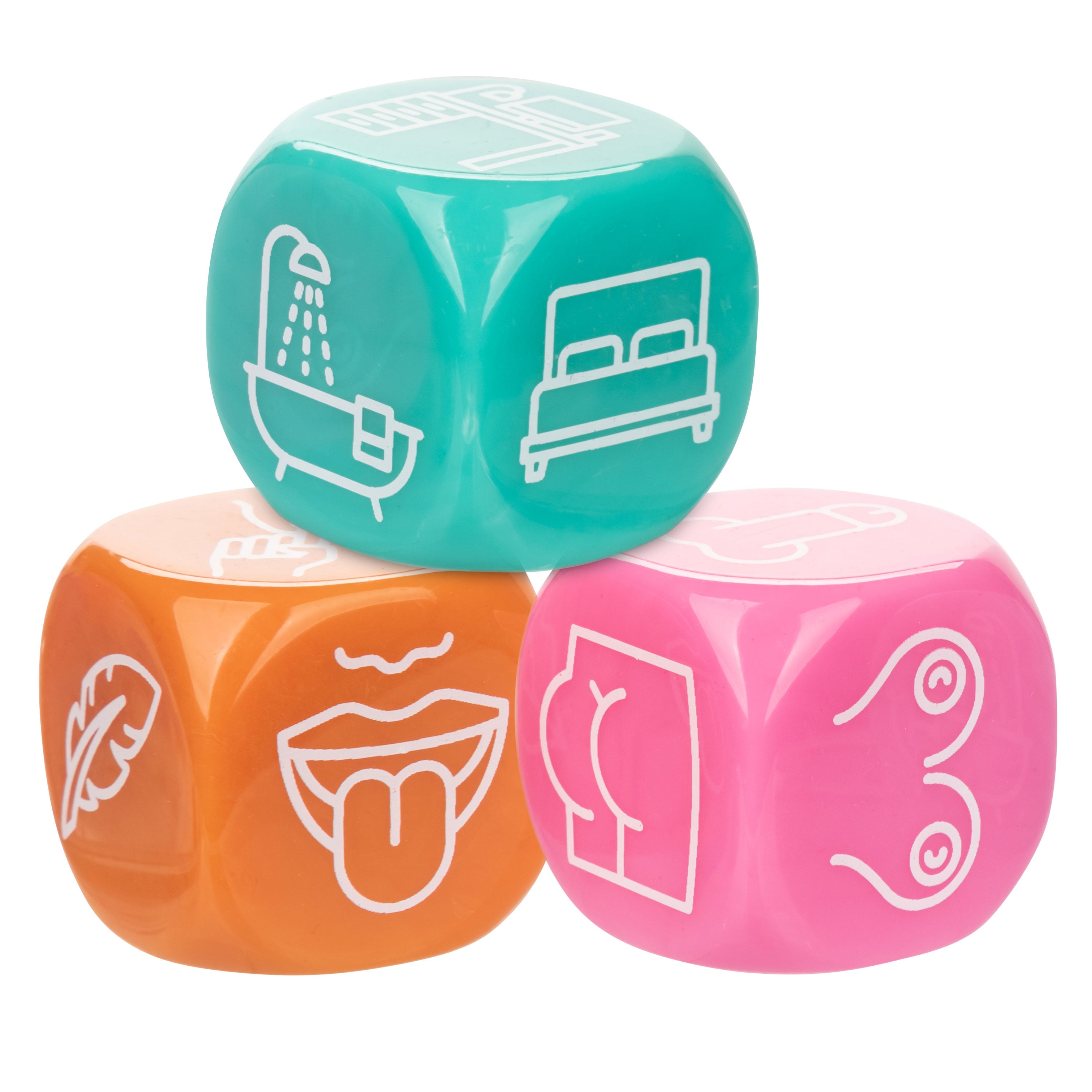 Naughty Bits Roll With It Icon Based Sex Dice Game Set with 3 Colorful Acrylic Dice Games