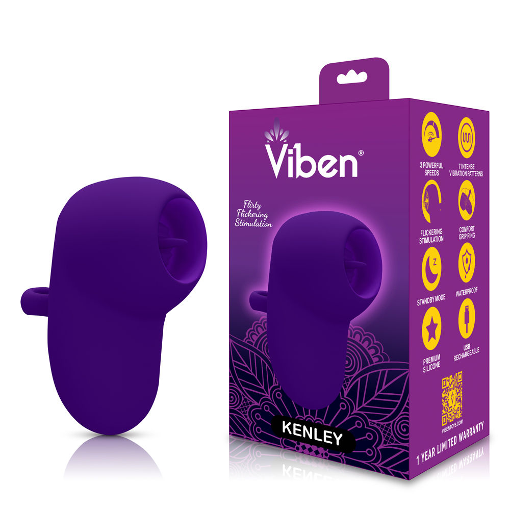 Kenley Violet Flickering Finger Vibrator Rechargeable Silicone Purple Suction Stimulator