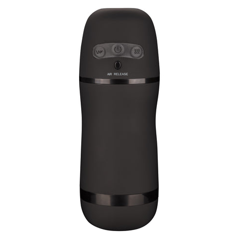 Optimum Power Pulsar Stroker Black Rechargeable Vibrating Masturbator with Suction and Textured Sleeve Strokers - Manual