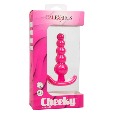 Cheeky X-5 Flexible Silicone Anal Beads with Easy Pull Handle Pink Beads