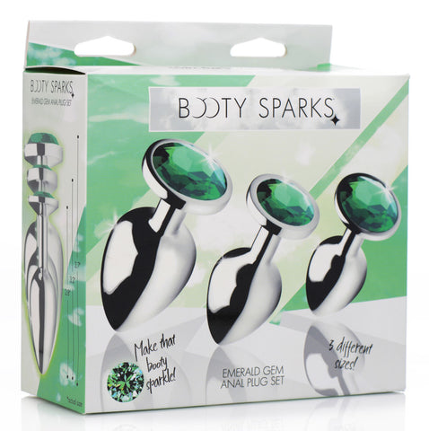 Emerald Gem Chrome Plated Steel Anal Plug Set for Adults > Anal Range > Jewel Butt Plugs