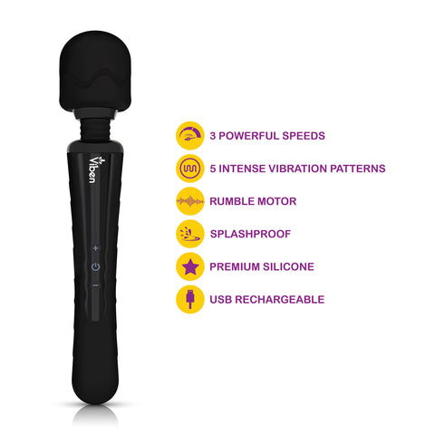 Viben Obsession Rechargeable Wand Massager in Black Electric Massager