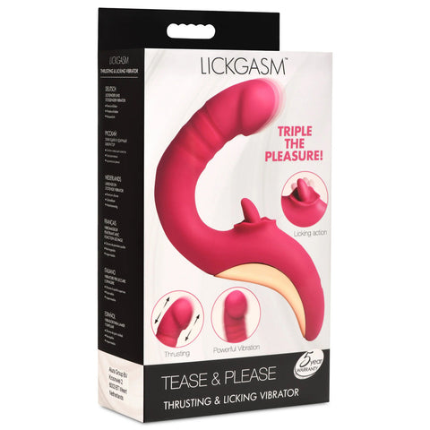 Tease and Please Thrusting and Licking Vibrator (Fuchsia) – Rechargeable Vibrator DONGS Thrusting