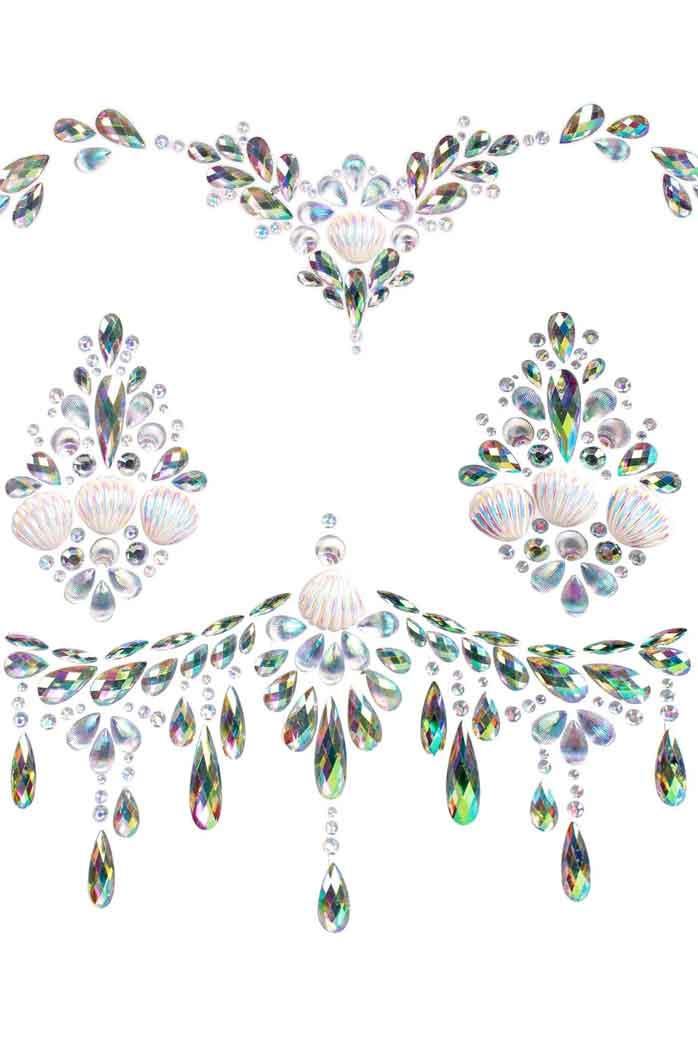 Siren Adhesive Clear Body Jewels Sticker for Costume Wear Clear Body Jewelry (Non Piercing)