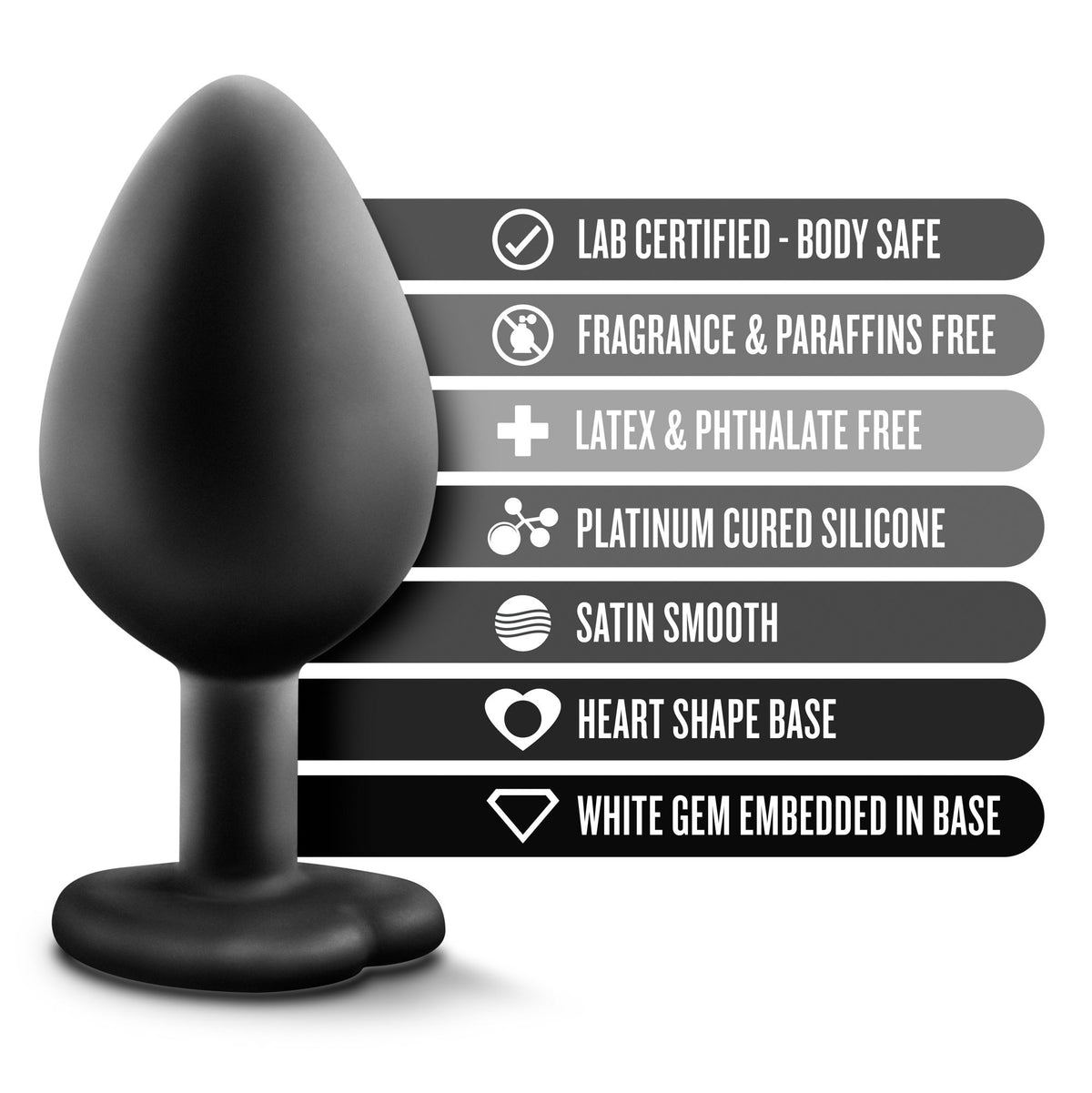 Temptasia Medium 3.25 Inch Black Bling Butt Plug Satin Smooth Anal Toy > Anal Range > Butt Plugs