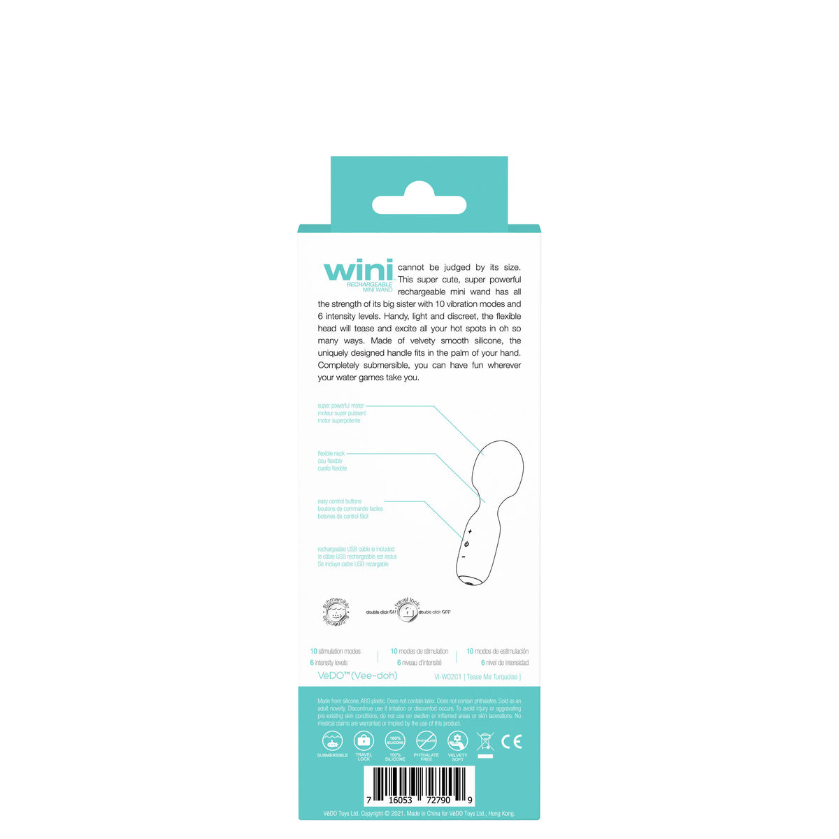 Wini Mini Wand Massager with 10 Vibrations > Sex Toys > Mini Massagers