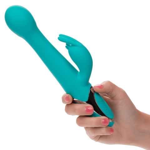 CalExotics Enchanted Oscillate Teal Dual Stimulator with Thrusting and Rotating Beads, 12 Vibration Functions, USB Rechargeable, Waterproof Silicone, 8.5 Inches Green VIBRATORS-RABBIT