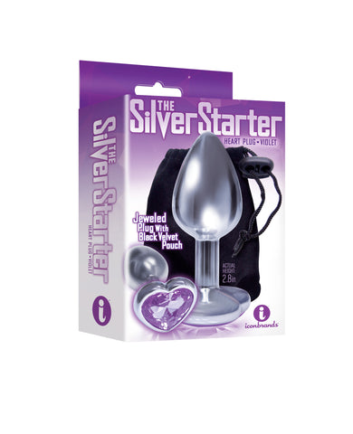 The Silver Starter 7.1 cm Butt Plug with Violet Heart Jewel > Anal Range > Jewel Butt Plugs