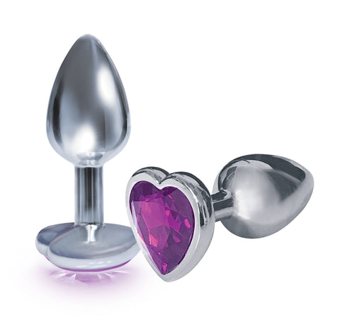 The Silver Starter 7.1 cm Butt Plug with Violet Heart Jewel > Anal Range > Jewel Butt Plugs