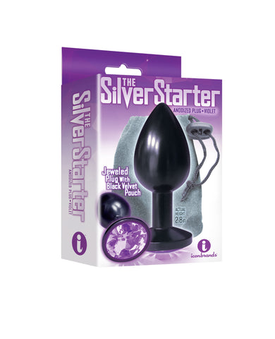 The Silver Starter Anodised 7.1 cm Butt Plug with Violet Jewel > Anal Range > Jewel Butt Plugs
