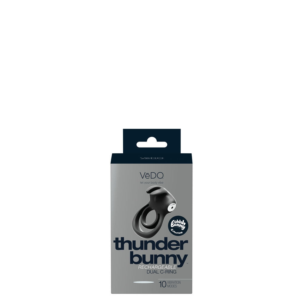 Thunder Bunny Rechargeable Dual Ring Black Pearl Adult Toy Cock Rings Vibrating