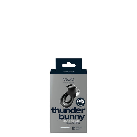 Thunder Bunny Rechargeable Dual Ring Black Pearl Adult Toy Cock Rings Vibrating
