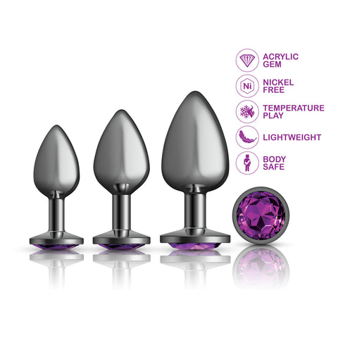 Purple Round Gem Anal Trainer Kit with Small Medium Large Plugs Butt Plugs