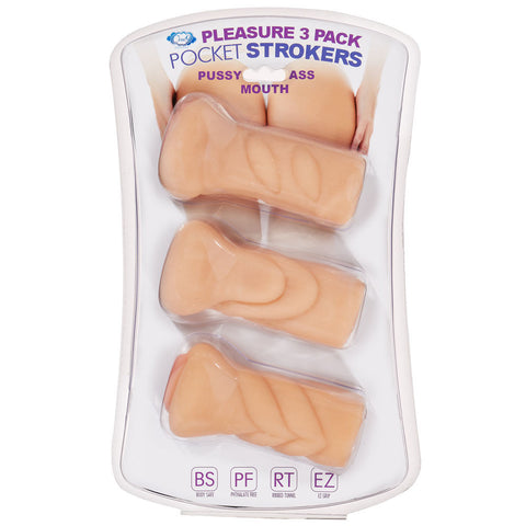 Trio Stroker Masturbator Kit for Pussy, Ass, and Mouth Flesh Strokers - Manual