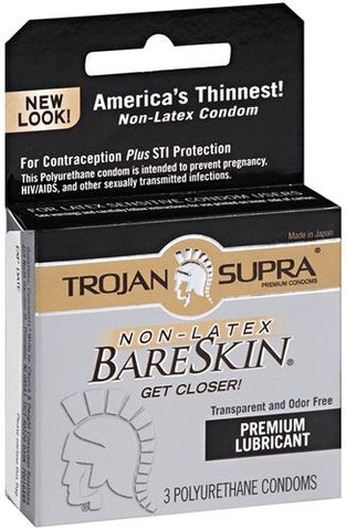 Trojan Supra Bareskin Non-Latex Ultra Thin Condoms 6 Pack Condoms