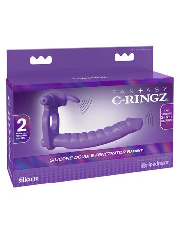 Fantasy Silicone Double Penetrator Rabbit Cockring in Purple COCK RINGS