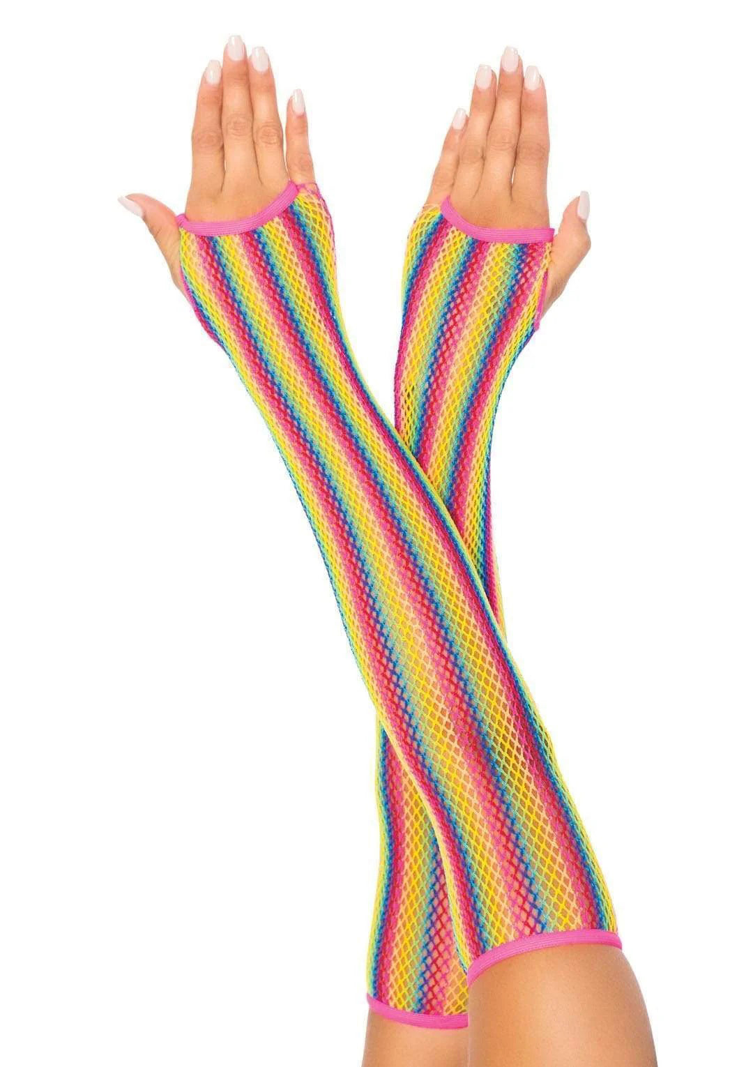 Rainbow Net Fingerless Arm Warmers Gloves One Size Multicolor Multi One Size > Clothes > Accessories