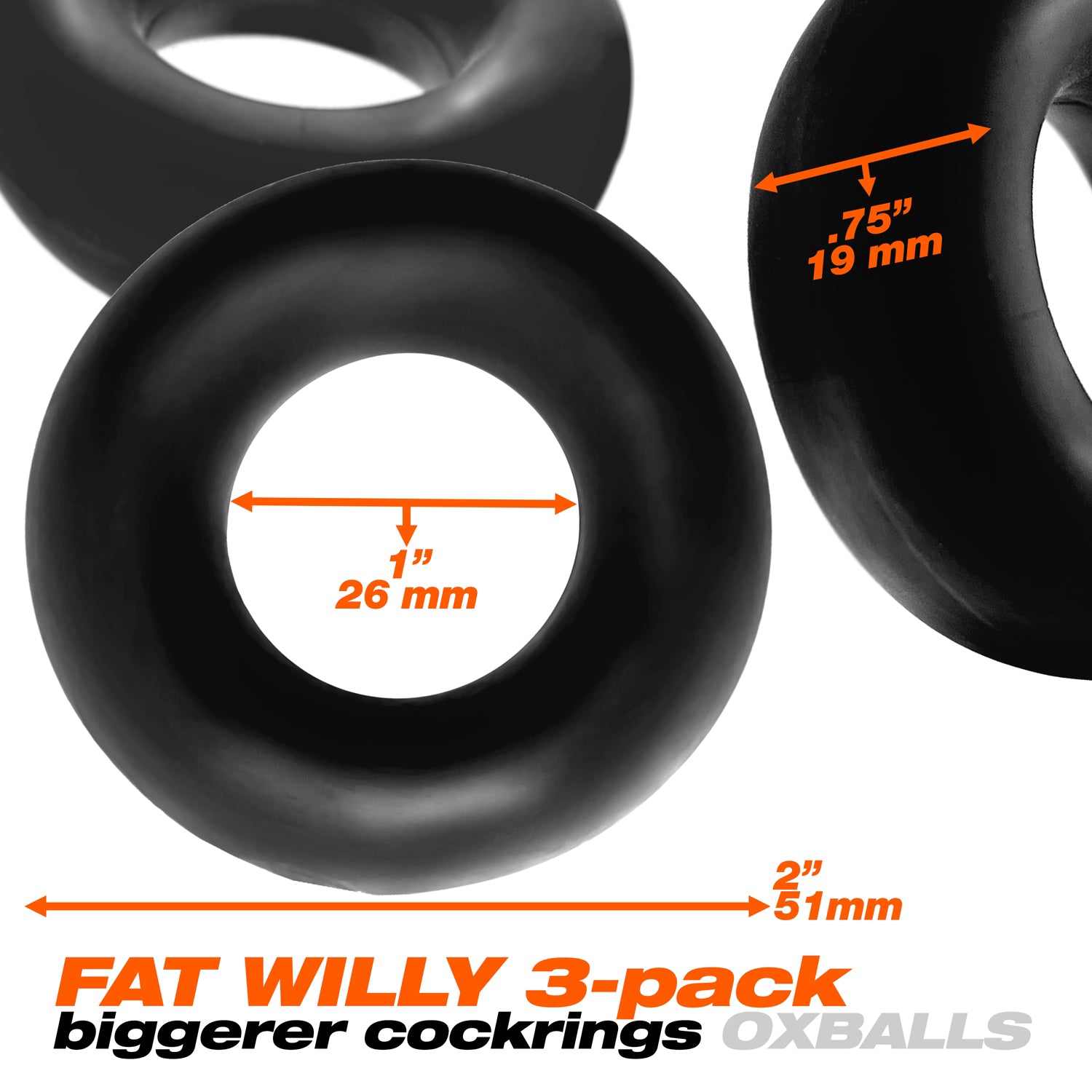 Fat Willy Three Piece Jumbo Cockrings Black COCK RING Set