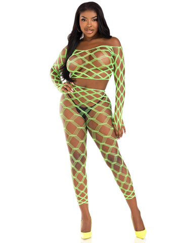 Fishnet Crop Top And Footless Tights Lingerie Set > Clothes > Bra Sets