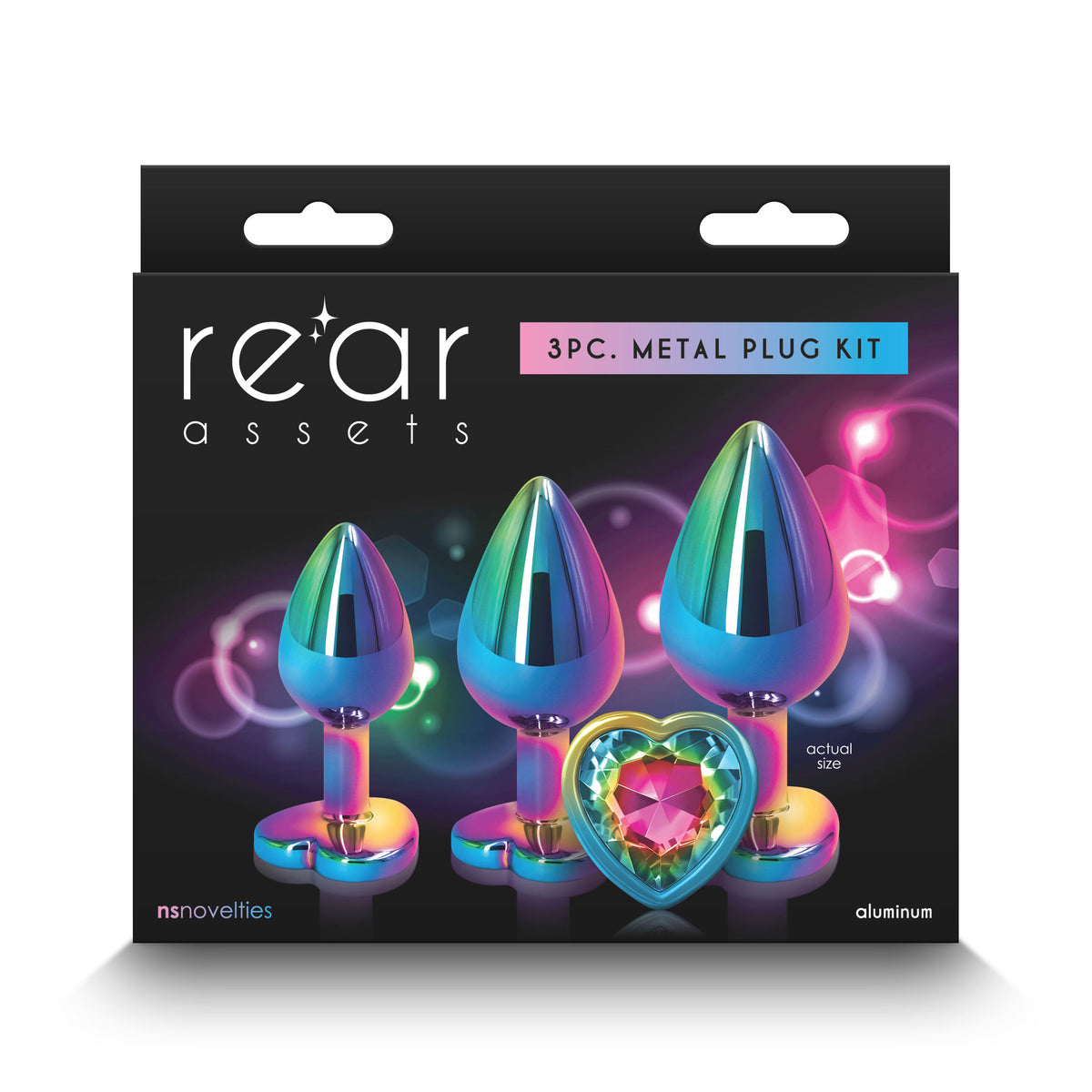 Rear Assets Trainer Kit (Multicolor) - Metal Butt Plug Set with Heart Jewel (Small 2.76" to Large 3.66" insertable) > Anal Range > Jewel Butt Plugs