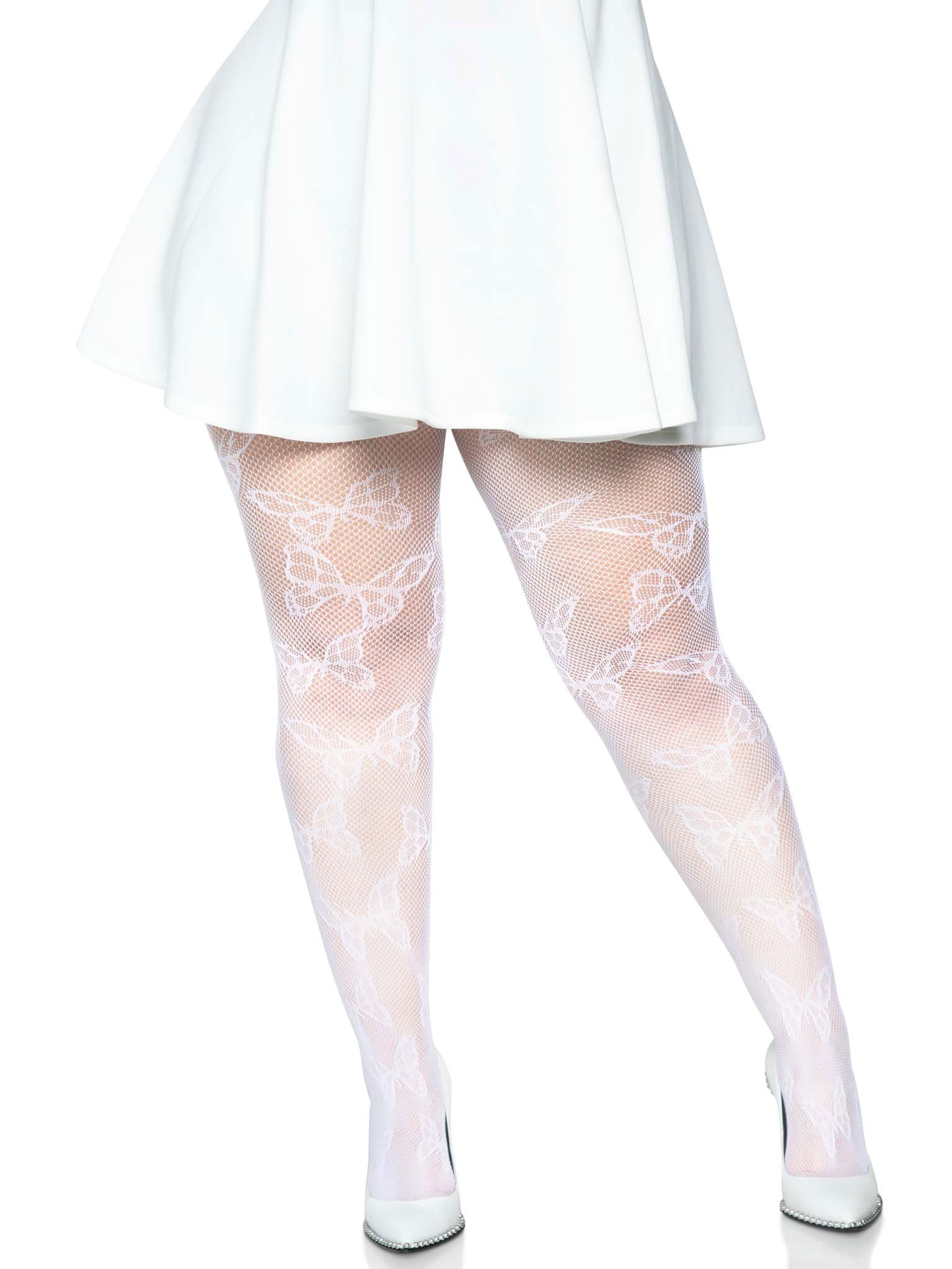 Leg Avenue Butterfly Net Plus Size White Tights for Women Hosiery