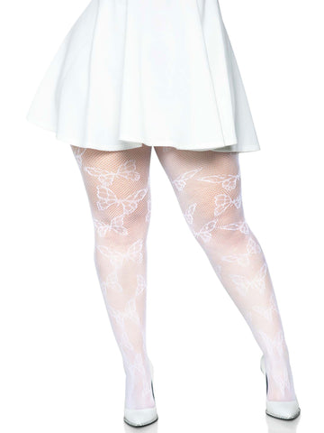 Leg Avenue Butterfly Net Plus Size White Tights for Women Hosiery