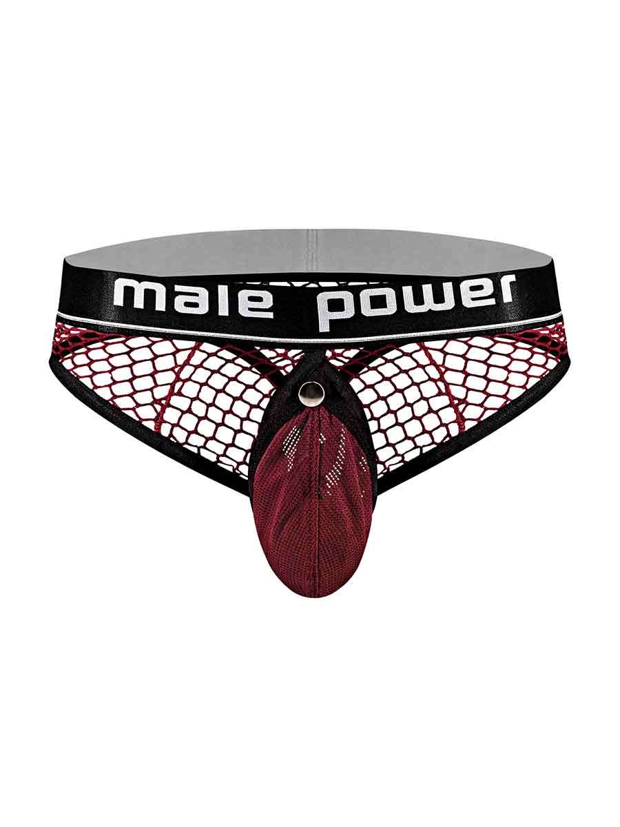 Male Power Burgundy Cock Pit Net Mesh Cock Ring Thong S/M Mens Thongs