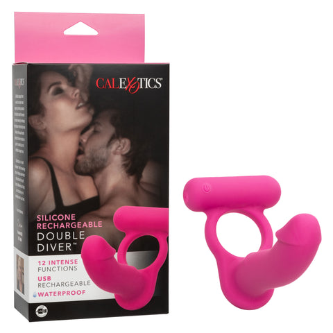 Silicone Rechargeable Double Diver Stimulator Cock Rings Vibrating