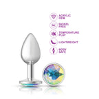 Cheeky Charms Silver Round Butt Plug with Clear Iridescent Jewel Small > Anal Range > Jewel Butt Plugs