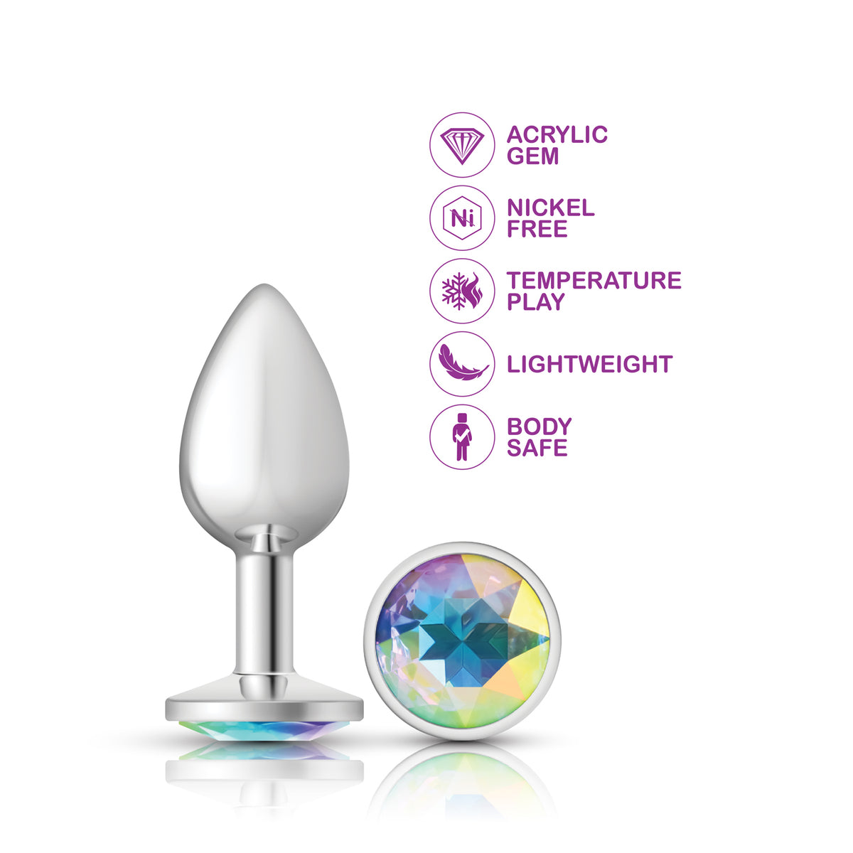Cheeky Charms Silver Round Butt Plug with Clear Iridescent Jewel Small (6.78cm) > Anal Range > Jewel Butt Plugs