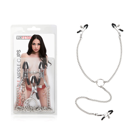 Adjustable Nipple Clamps And Clit Clamp – Rubber-Coated Clamp Set Silver Nipple Clamps