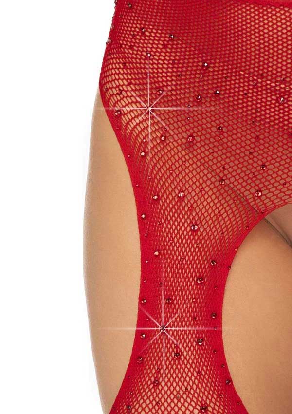 Casey Rhinestone Fishnet Suspender Pantyhose Black One Size Red One Size > Clothes > Hosiery > Garterbelt Sets