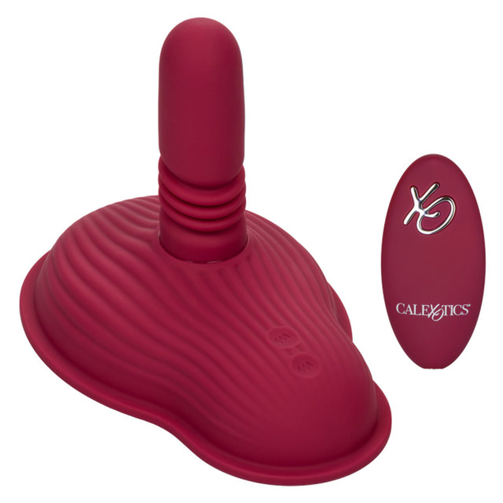 Dual Rider Remote Control Thrust and Grind Waterproof Rechargeable Silicone Massager in Burgundy Vibrating Pads