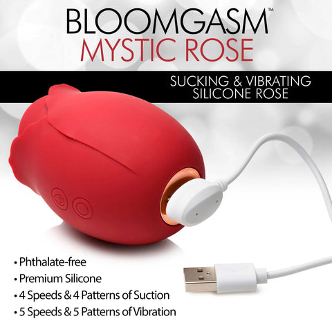 Mystic Rose Sucking and Vibrating Silicone Clitoral Vibrator Red Suction Stimulator