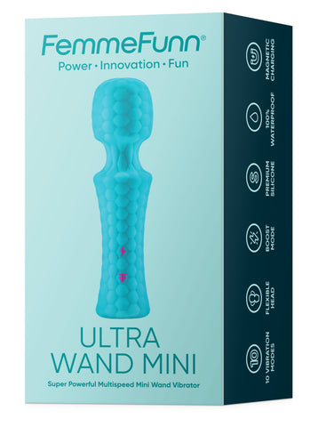 Ultra Wand Mini Waterproof Vibrator with Flexible Head Turquoise Electric Massager