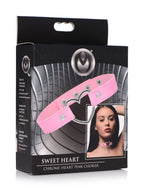 Dark Heart Pink Vegan Leather Choker with Chrome Heart Center > Bondage Gear > Collars & Leashes