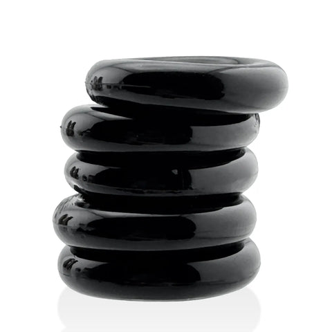 Jacker 5-Stack Five-Pack Tube Super-Strong Cockrings Black > Cock Ring > Sets