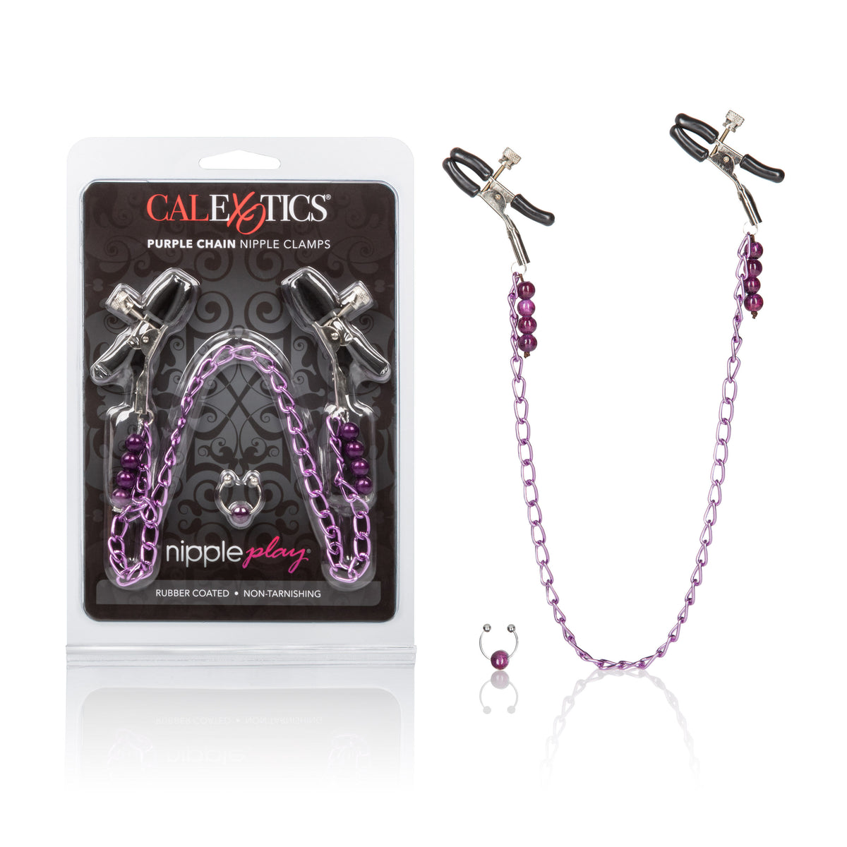Silver Beaded Adjustable Nipple Clamps with Rubber Coating > Sex Toys > Nipple Clamps