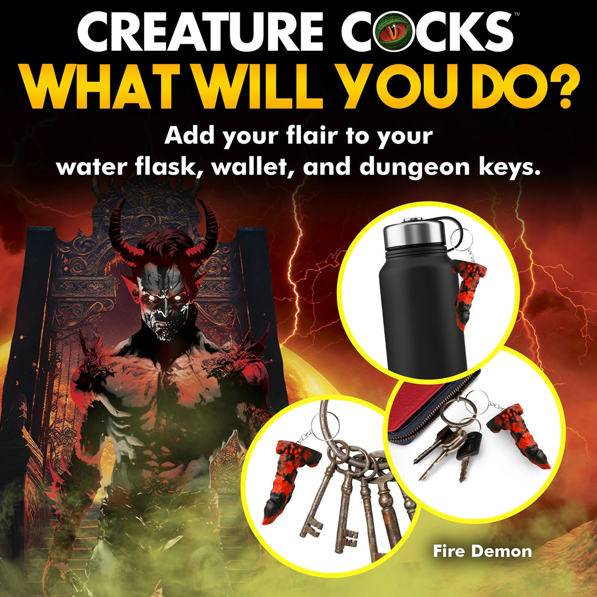 Creature Cocks Fire Demon Keychain Fantasy Accessory > Novelties > Gag Gifts