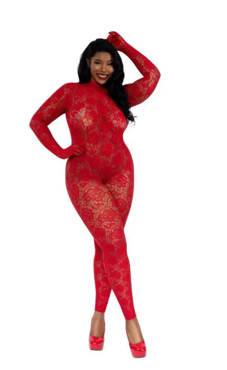 Gloved Bodystocking Dmnd – Nylon Spandex Bodystocking Red Curvy Size > Clothes > Bodies and Playsuits