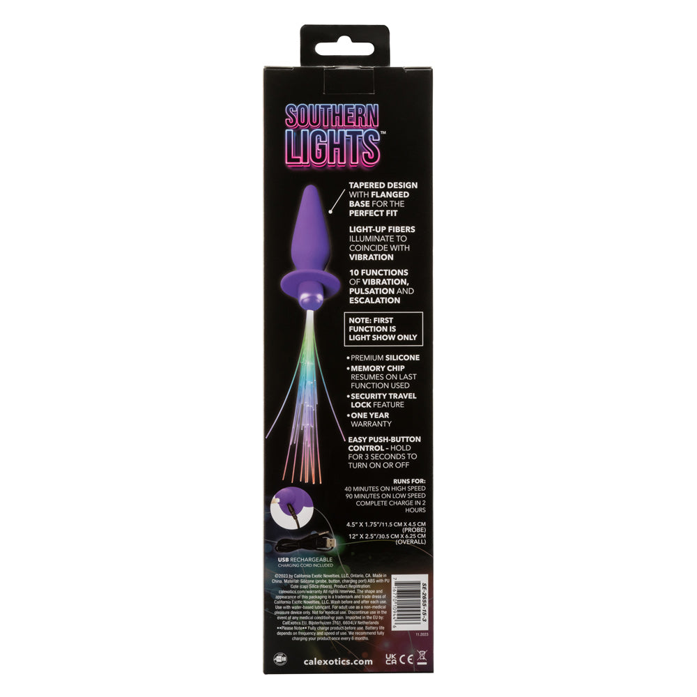 Southern Lights™ Vibrating Light Up Anal Probe Purple Silicone with 10 Functions and USB Rechargeable Butt Plugs - Vibrating