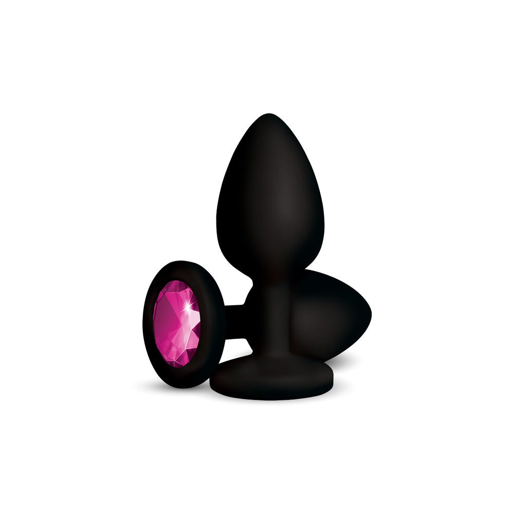 Gemma 3.16 Inch Pink Gem Black Silicone Plug – Medium Butt Plug > Anal Range > Jewel Butt Plugs