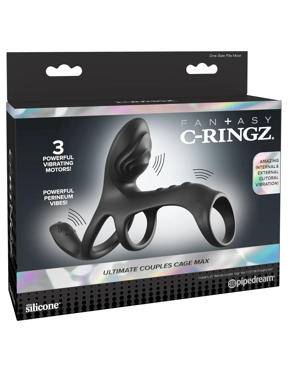Fantasy C-Ringz Ultimate Couples Cage – USB Rechargeable Triple Motor Vibrating Cock Ring Cage Black > Cock Ring > Vibrating