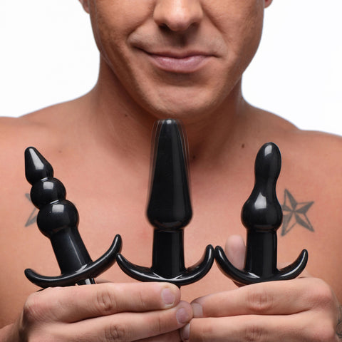 Thrill Trio Black Anal Plug Set with Bullet Vibrator Kit > Anal Range > Butt Plug Kits