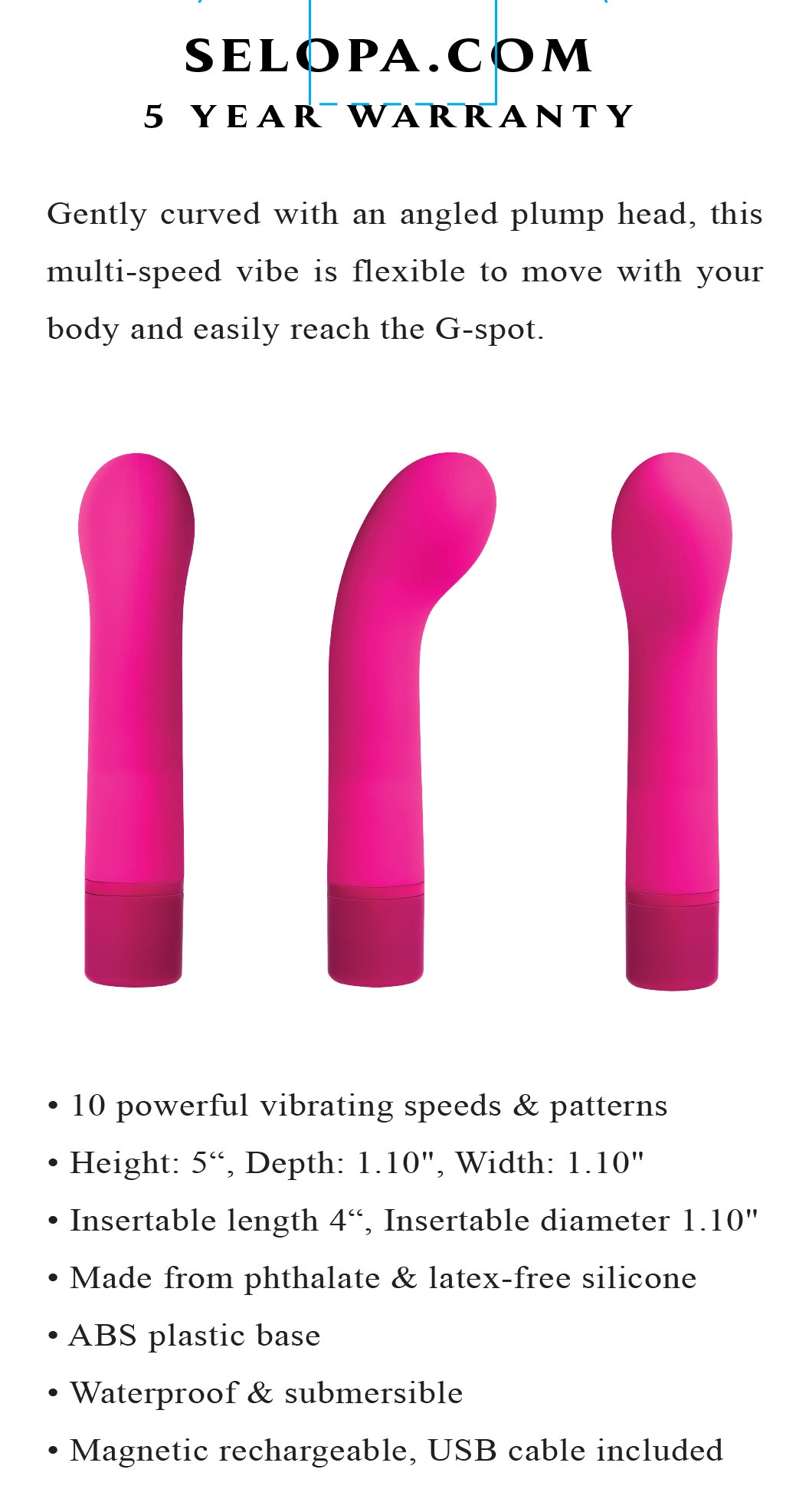 Selopa PARADISE G Multi-Speed Vibe 12.7cm Waterproof Vibrators - G Spot