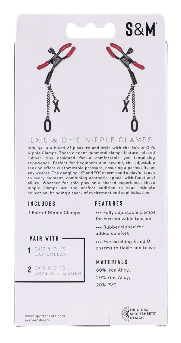 S&M Exs and Ohs Nipple Clamps Tipped Metal Nipple Clamps Set of 2 Red Nipple Clamps