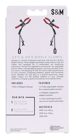 S&M Exs and Ohs Nipple Clamps Tipped Metal Nipple Clamps Set of 2 Red Nipple Clamps