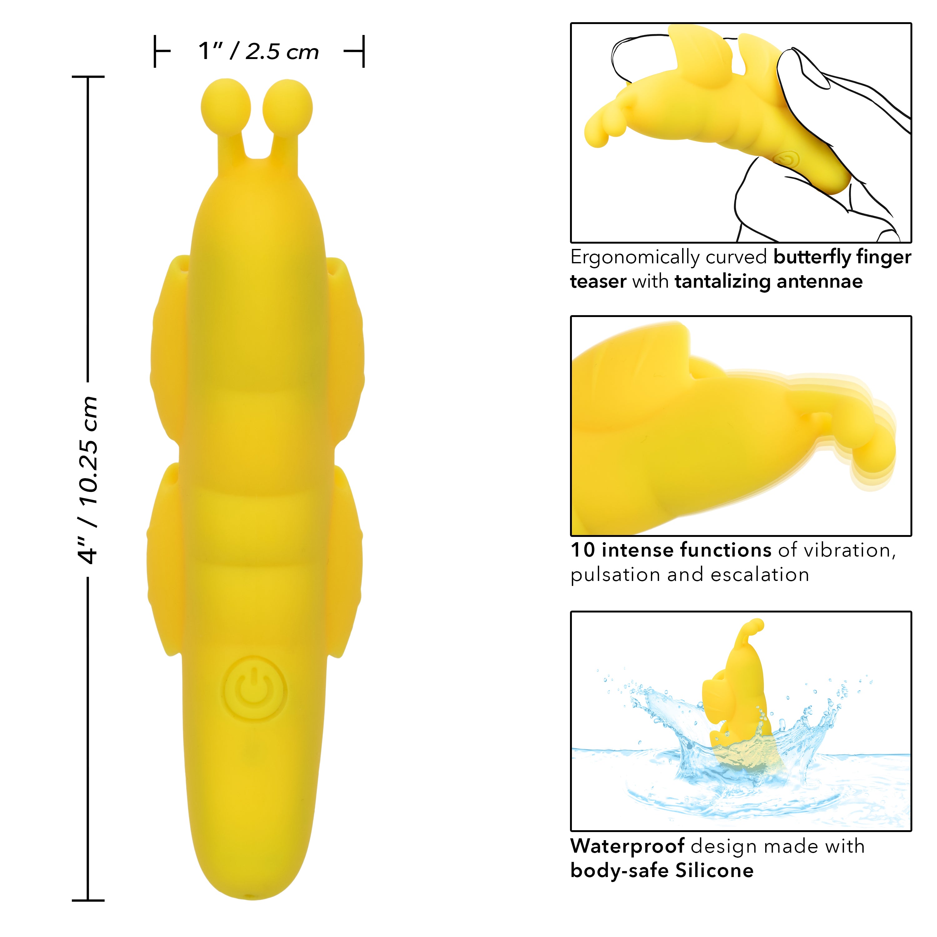 Neon Vibes The Butterfly Vibe Yellow Silicone Finger Teaser with 10 Functions and Rechargeable Finger Stimulator