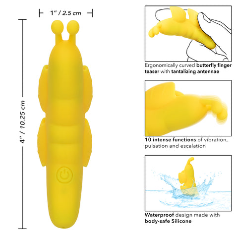 Neon Vibes The Butterfly Vibe Yellow Silicone Finger Teaser with 10 Functions and Rechargeable Finger Stimulator